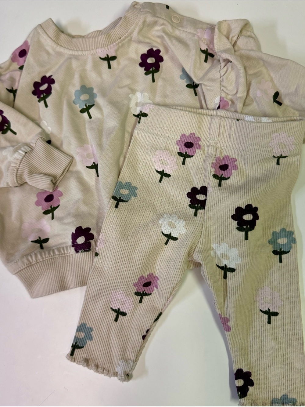 George Cream Floral Ribbed Top & Leggings Set — Baby Girl